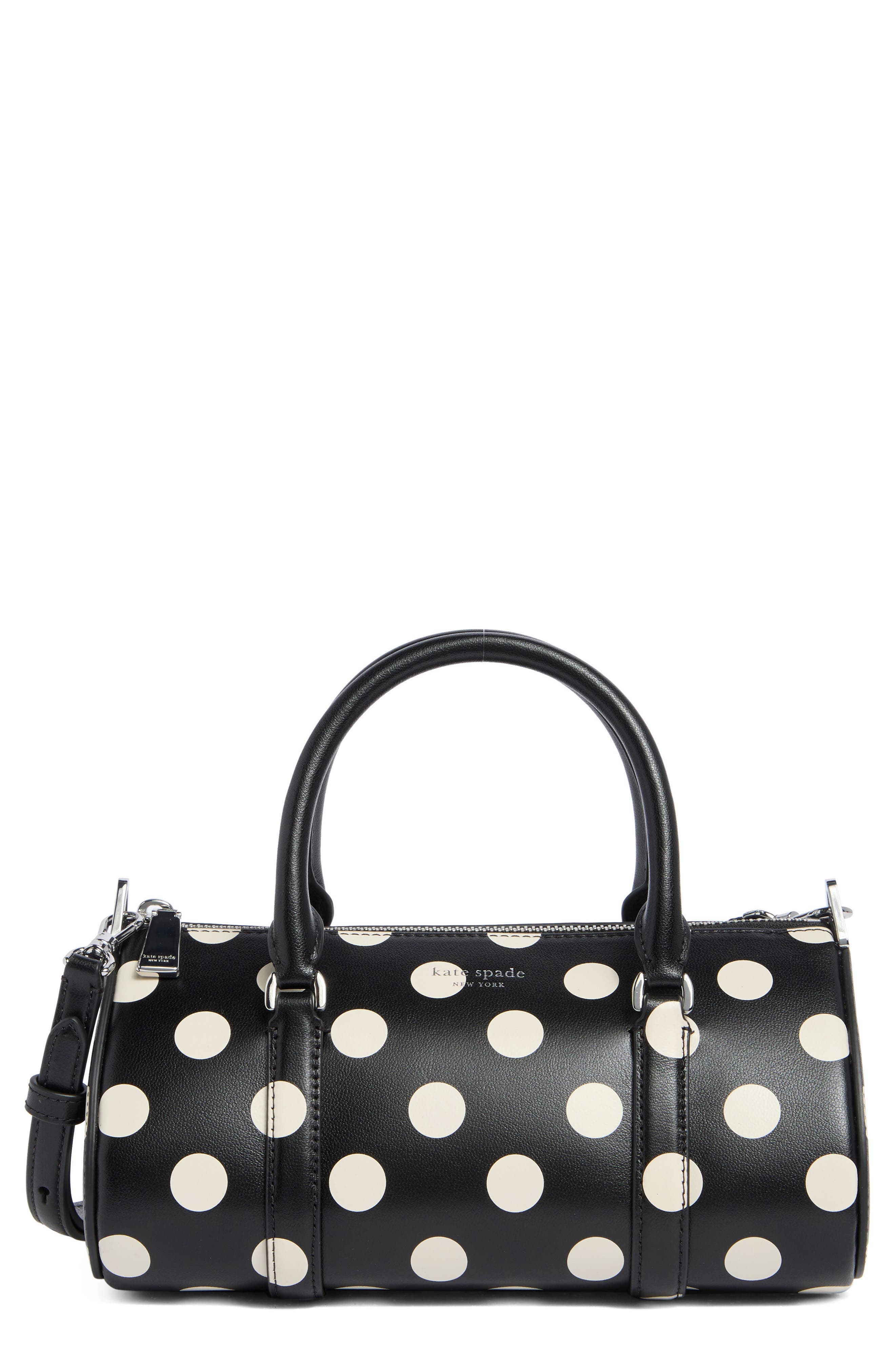 Spade Icon Dot Leather Barrel Bag, Main, color, BLACK MULTI