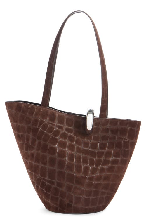 Jacquemus Le Bambola Moyen Croc Embossed Suede Bucket Bag
