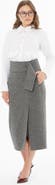 Gizia Wool-Blend Pencil Midi Skirt with Slit & Belt