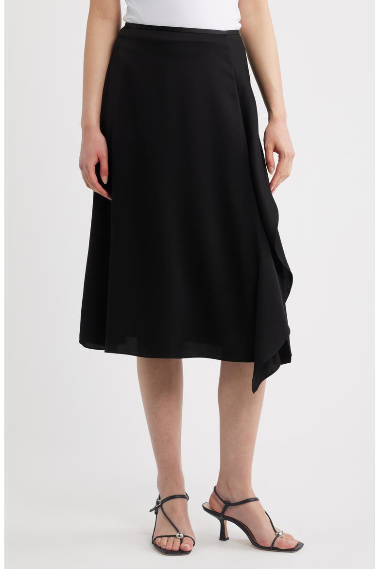 Satin Midi Skirt, Main, color, BLACK