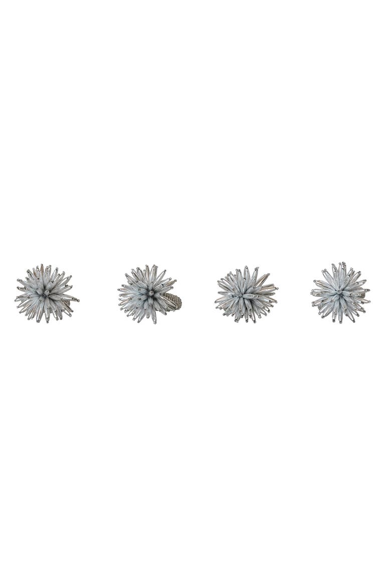 Glass Beaded Metal Snowflake Napkin Rings, Set of 4, Main, color, Silver