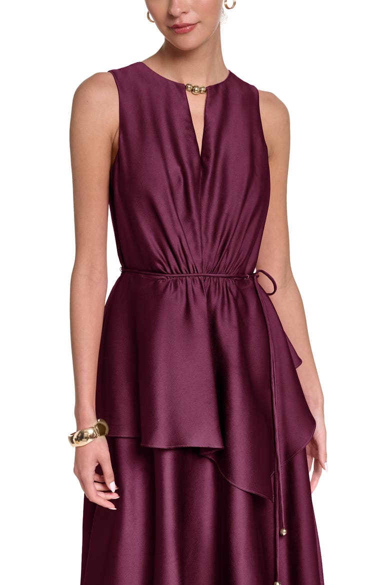 Sleeveless Satin Midi Dress with Layered Skirt, Alternate, color, Purple