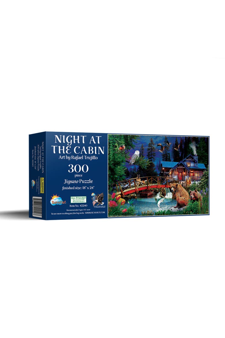 Night at the Cabin 300 piece Jigsaw Puzzle for Adults, Main, color, Multicolor
