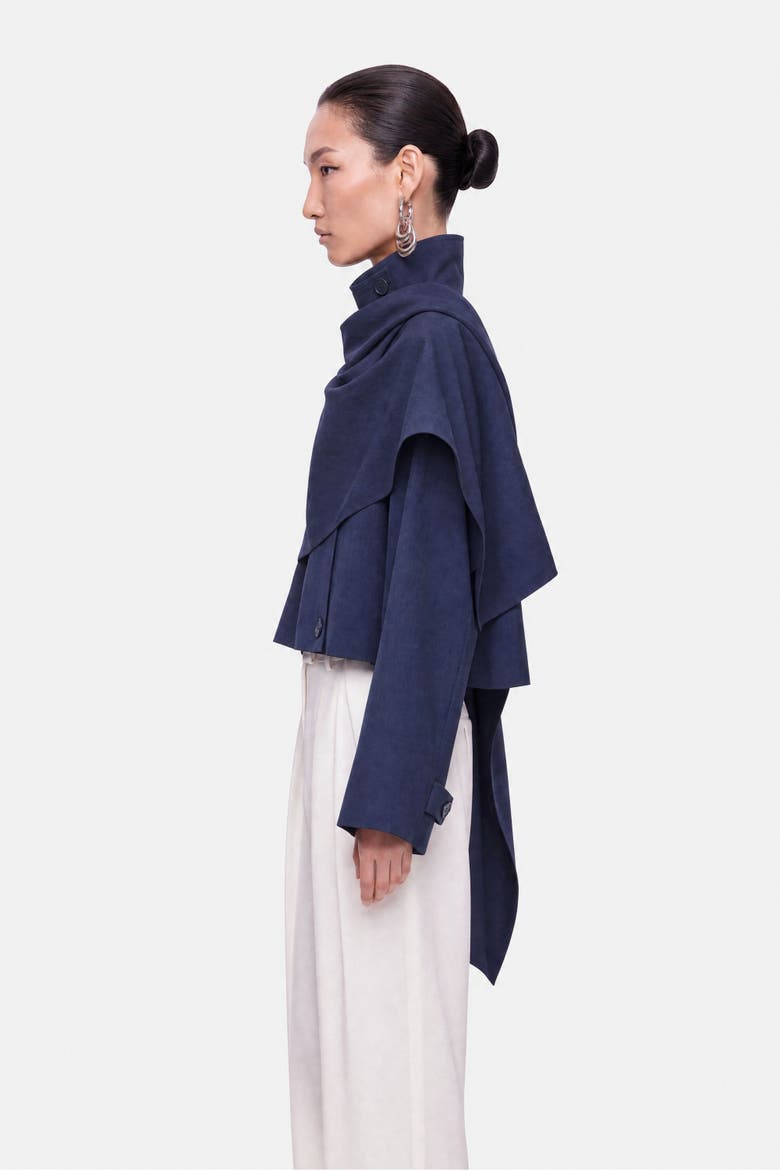 Shawl Detail Stand Collar Trench Coat, Alternate, color, Navy
