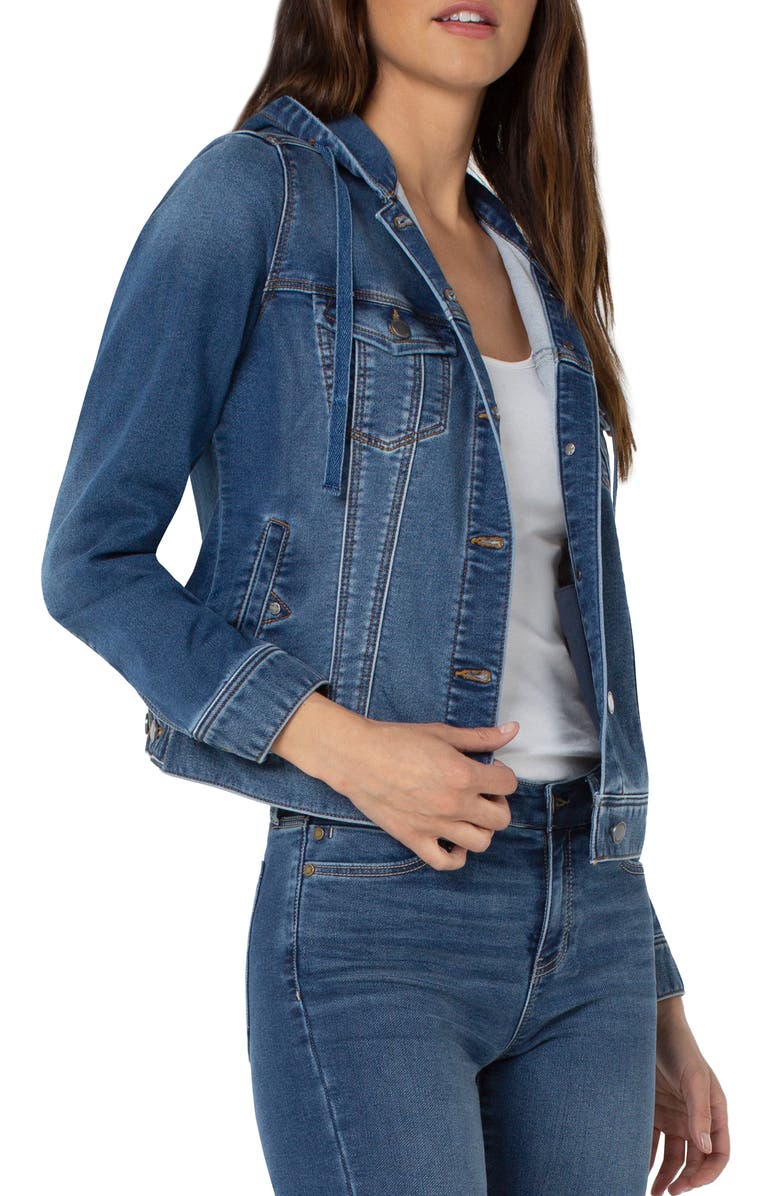 Liverpool Los Angeles Hooded Cotton Blend Denim Trucker Jacket, Alternate, color, 