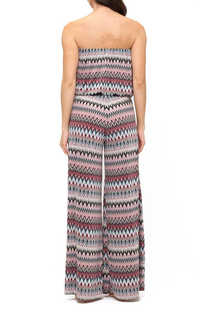 O.L. Chevron Print Strapless Wide Leg Jumpsuit, Alternate, color, Pink/Aqua/ Grey