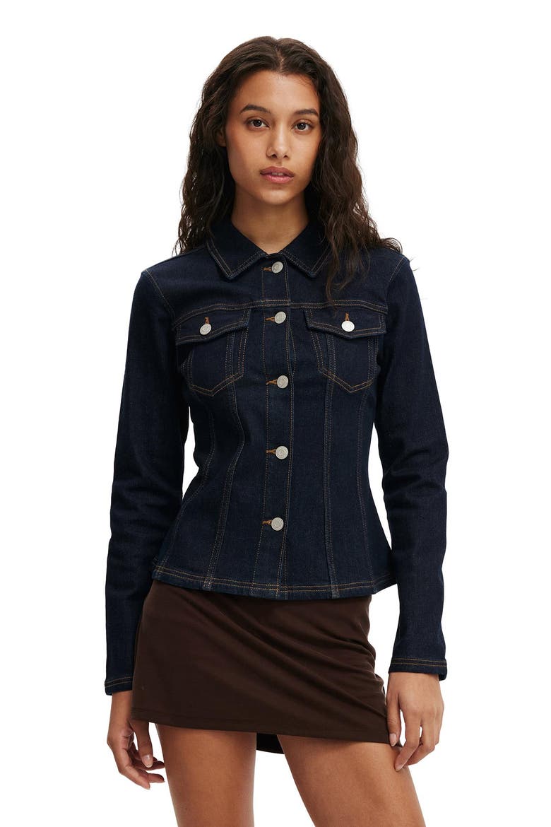 Women's Fitted Denim Jacket, Main, color, Aries Blue