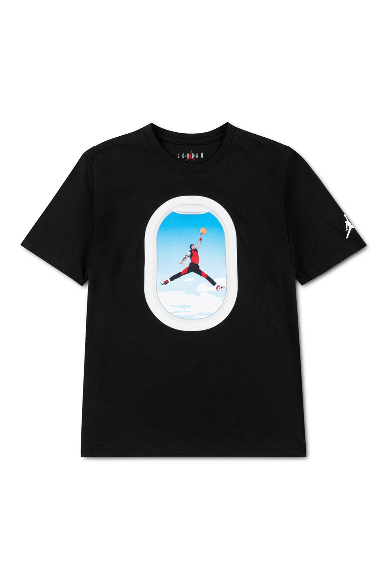 Kids' Air Jordan Plane Window Graphic Cotton Blend T-Shirt, Main, color, BLACK