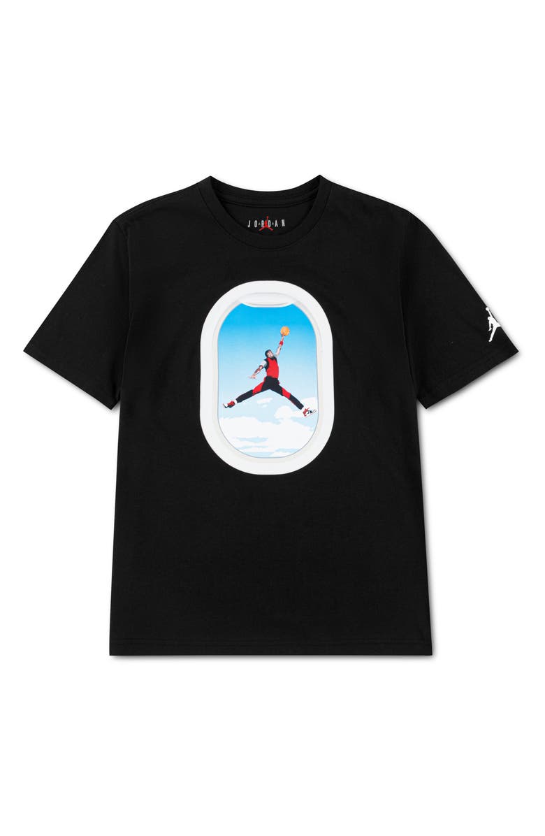Jordan Kids' Air Jordan Plane Window Graphic Cotton Blend T-Shirt, Main, color, Black