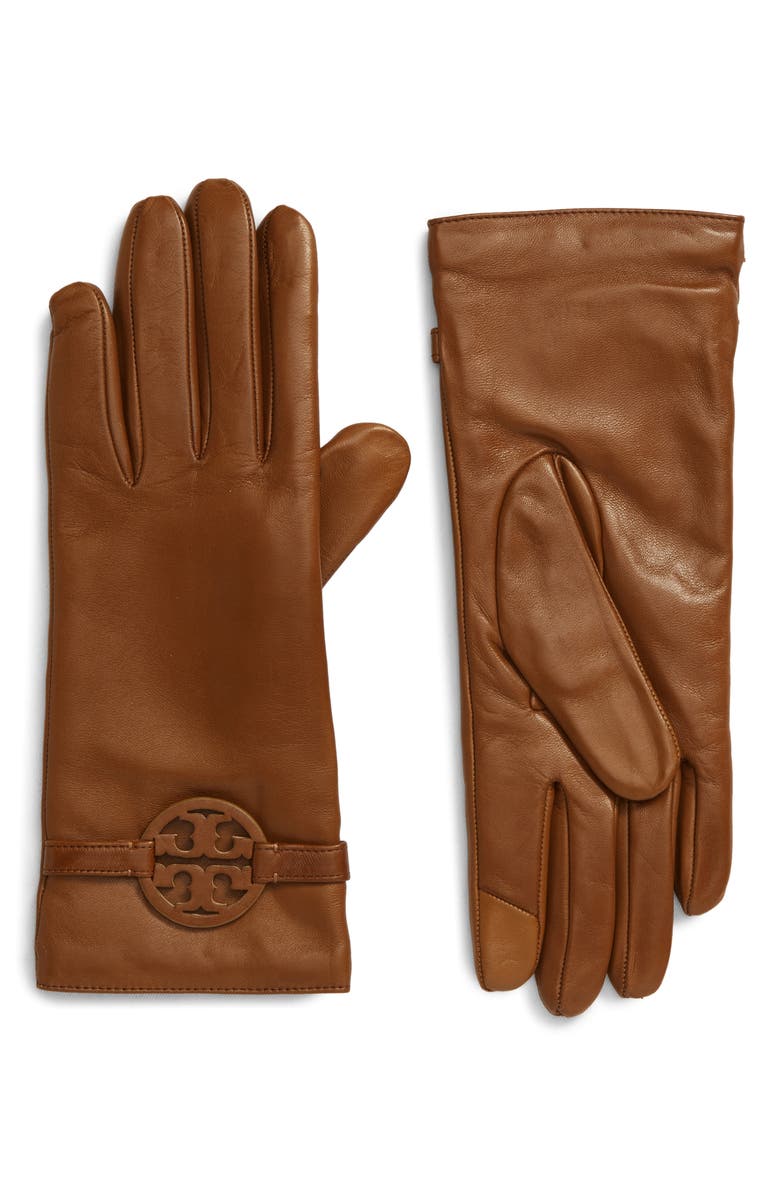 Tory Burch Miller Leather Gloves, Main, color, 