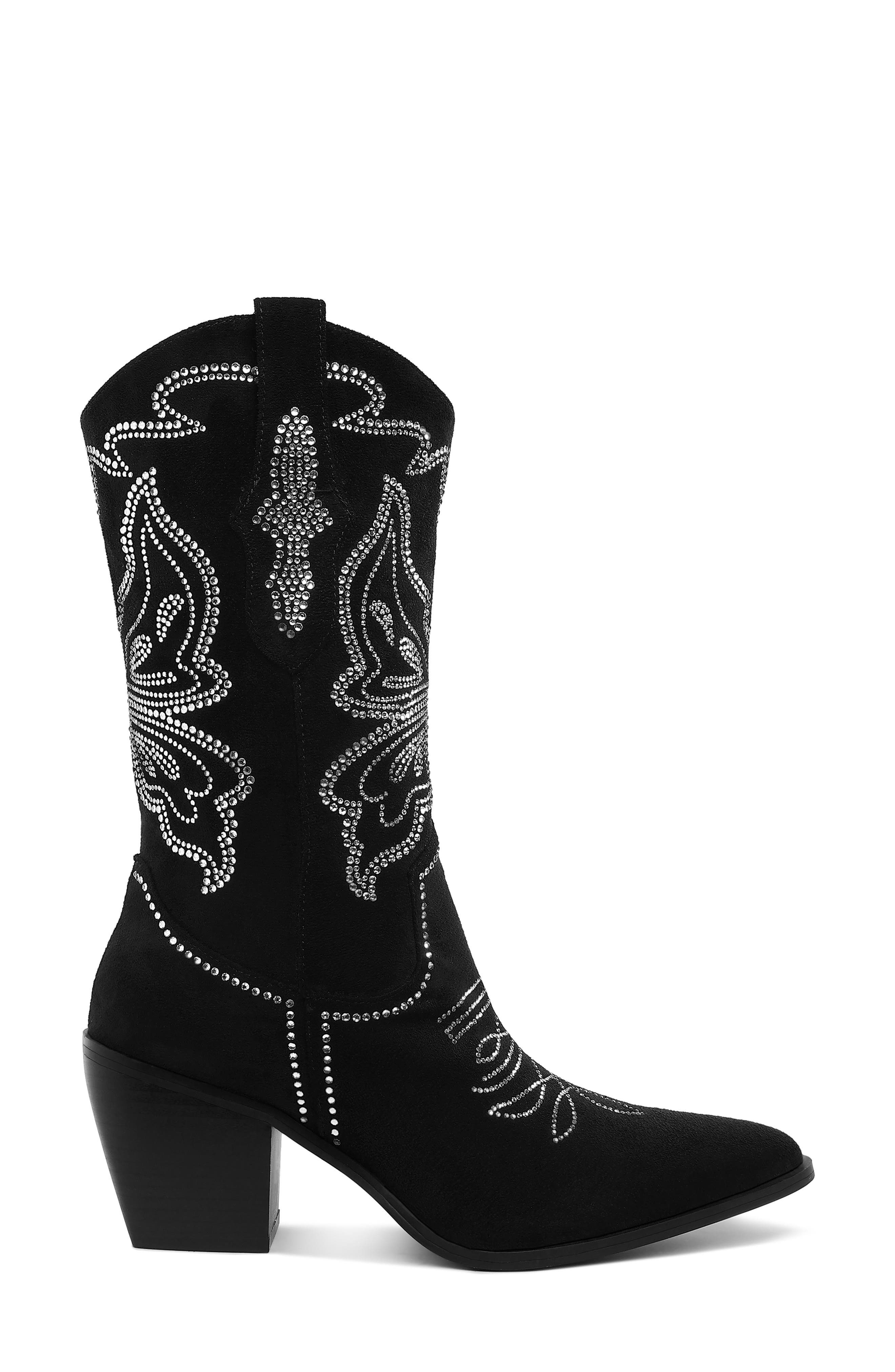 Rag & Co Latafa Rhinestone Western Boot, Alternate, color, Black