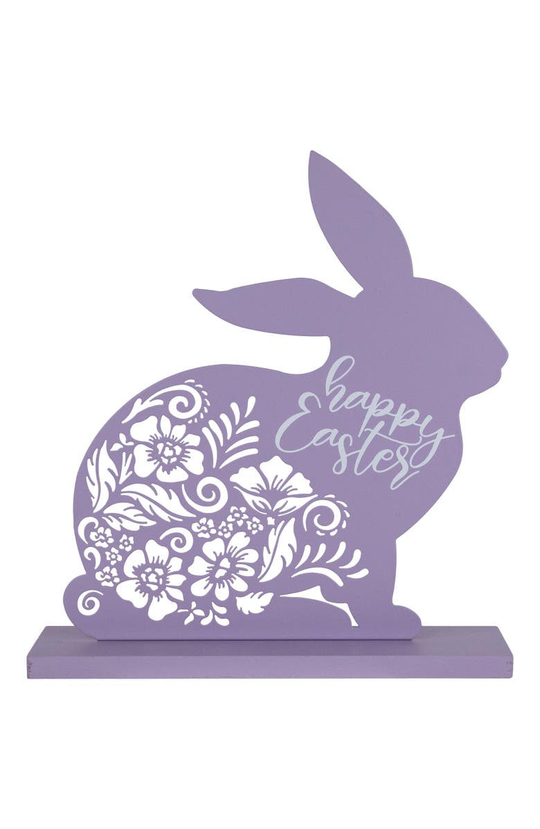 Northlight Happy Easter Floral Cut-Out Bunny Decoration - 13", Main, color, Purple