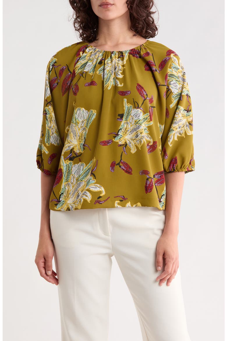 Printed Satin Top, Main, color, CUMIN FLORAL