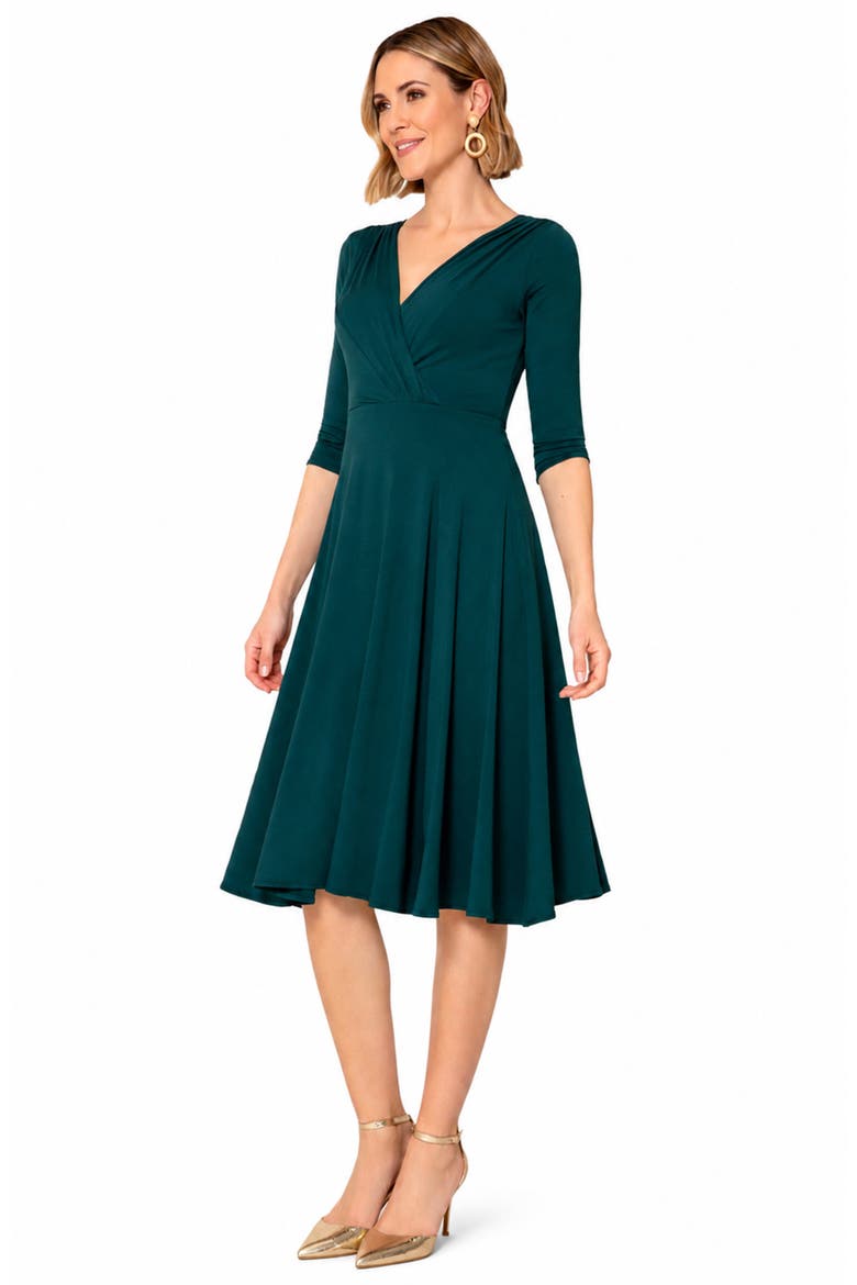 Annie V-Neck 3/4 Sleeve Midi Dress, Main, color, Pine Green