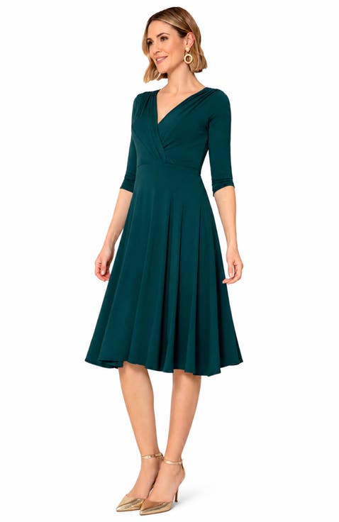 Annie V-Neck 3/4 Sleeve Midi Dress
