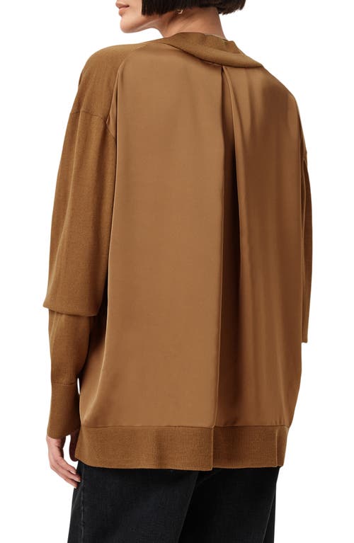 Allsaints Womens Caramel Brown Bern V-neck Contrast-panel Merino-wool Jumper In Brown