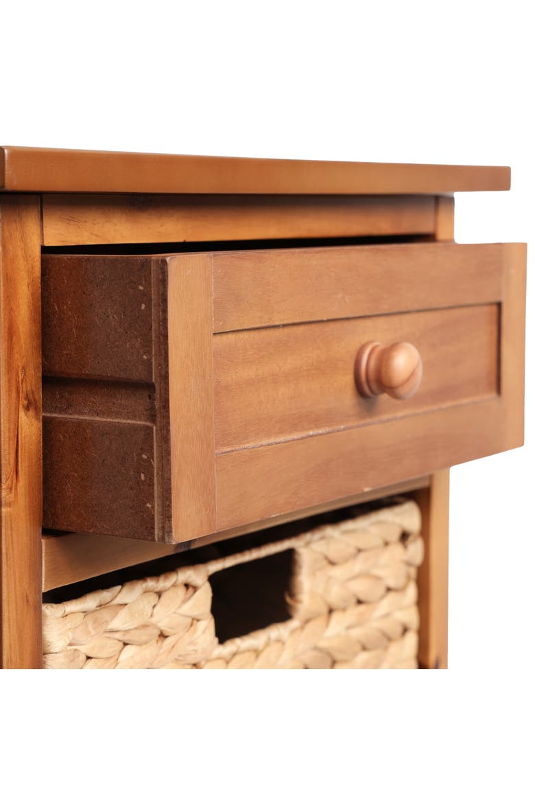 Malibu Rustic Handcrafted Acacia Wood Accent Storage Nightstand with Drawer and 2 Water Hyacinth Woven Baskets, Alternate, color, Natural