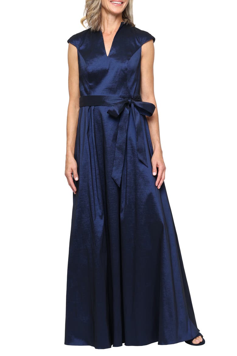 Stretch Taffeta Gown, Main, color, NAVY