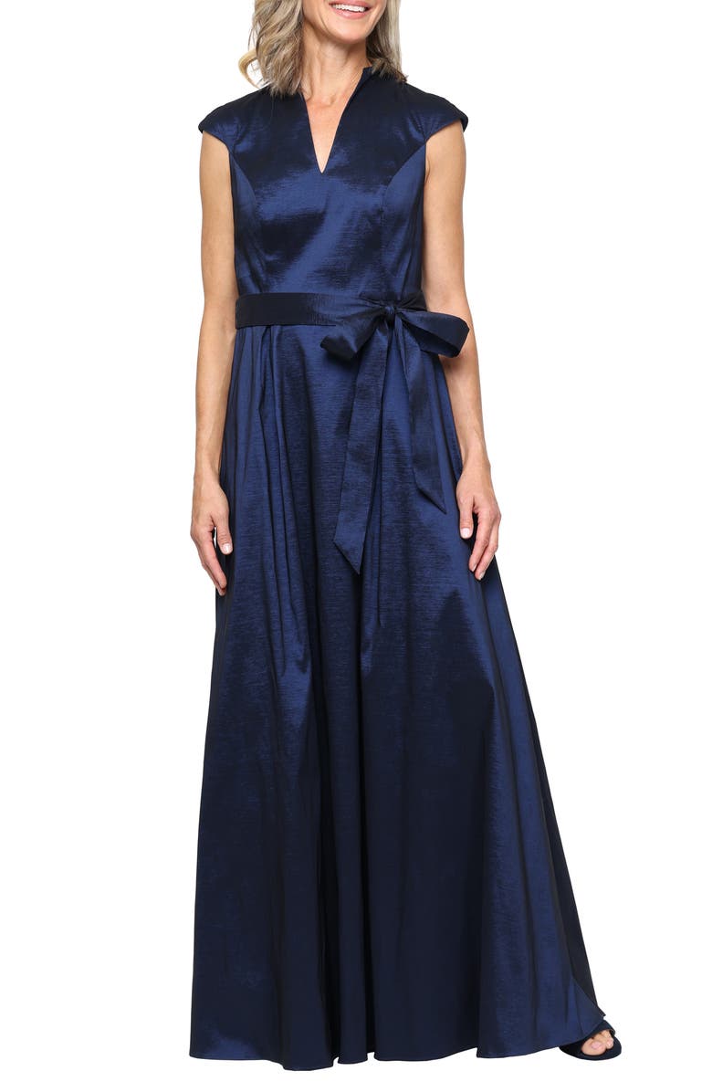 Alex Evenings Stretch Taffeta Gown, Main, color, Navy