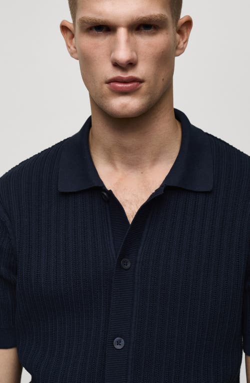 Mango Textured Short Sleeve Button-up Knit Shirt In Multi