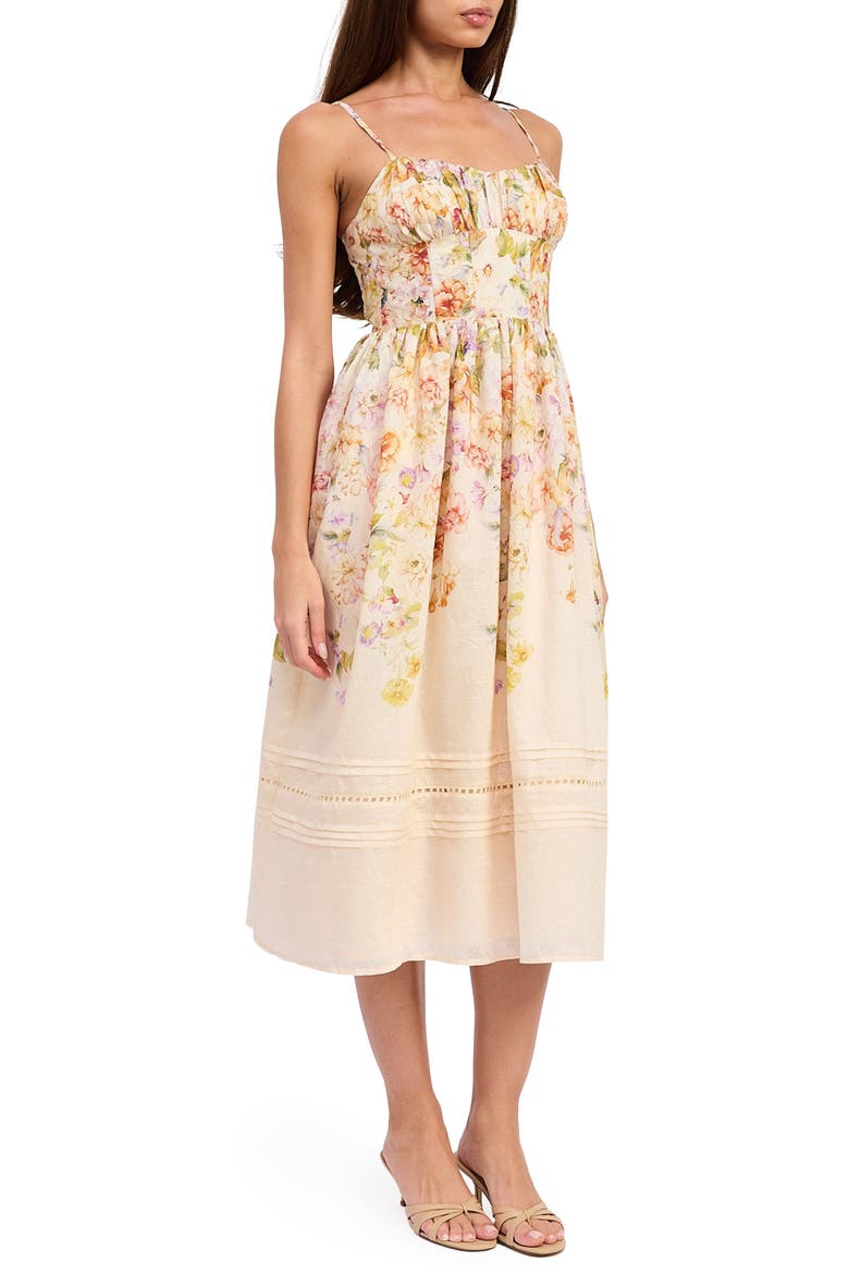 Kacey Floral Fit & Flare Midi Dress, Alternate, color, IVORY FLORAL MULTI