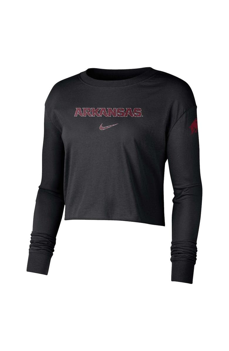 Nike Women's Nike Black Arkansas Razorbacks 2-Hit Cropped Long Sleeve Logo T-Shirt, Alternate, color,