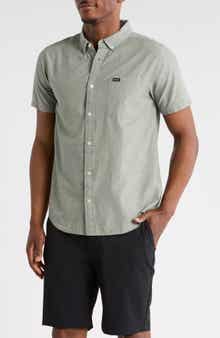 RVCA That'll Do Slim Fit Solid Short Sleeve Cotton Button-Down Shirt
