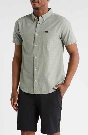 RVCA That'll Do Slim Fit Solid Short Sleeve Cotton Button-Down Shirt
