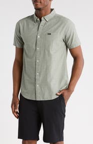 RVCA That'll Do Slim Fit Solid Short Sleeve Cotton Button-Down Shirt