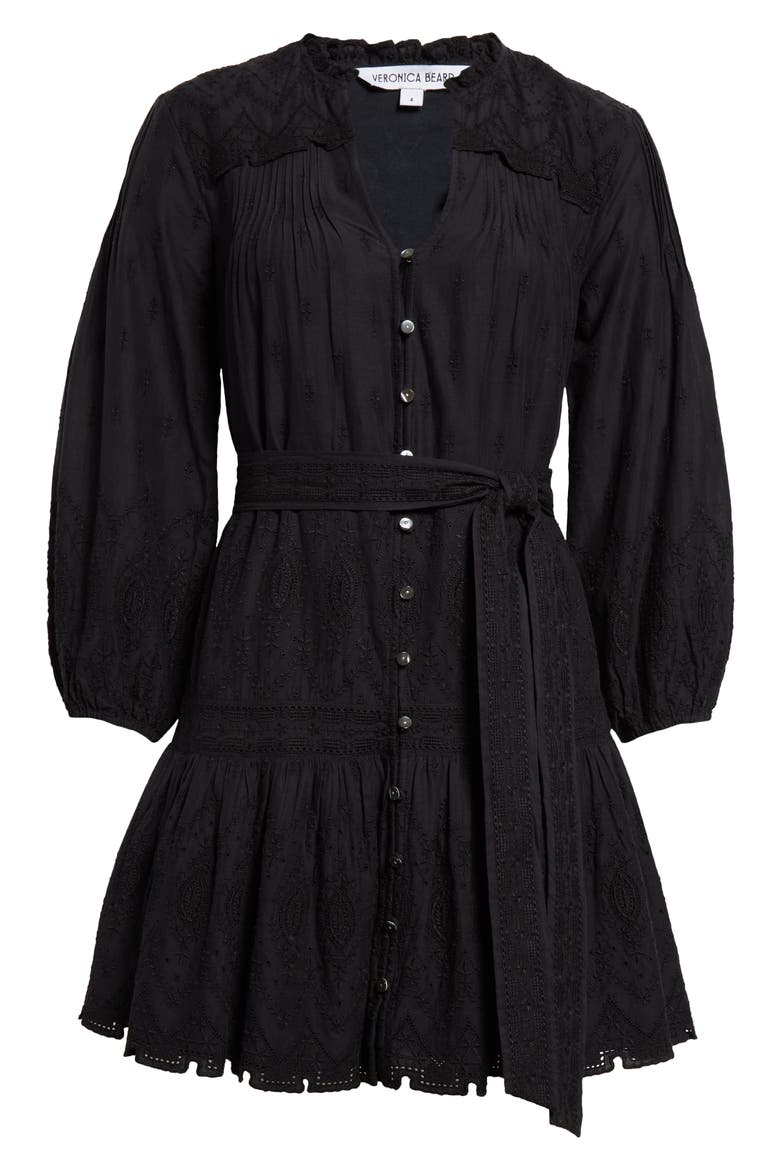 Chrisjen Embroidered Cotton Minidress, Alternate, color, BLACK