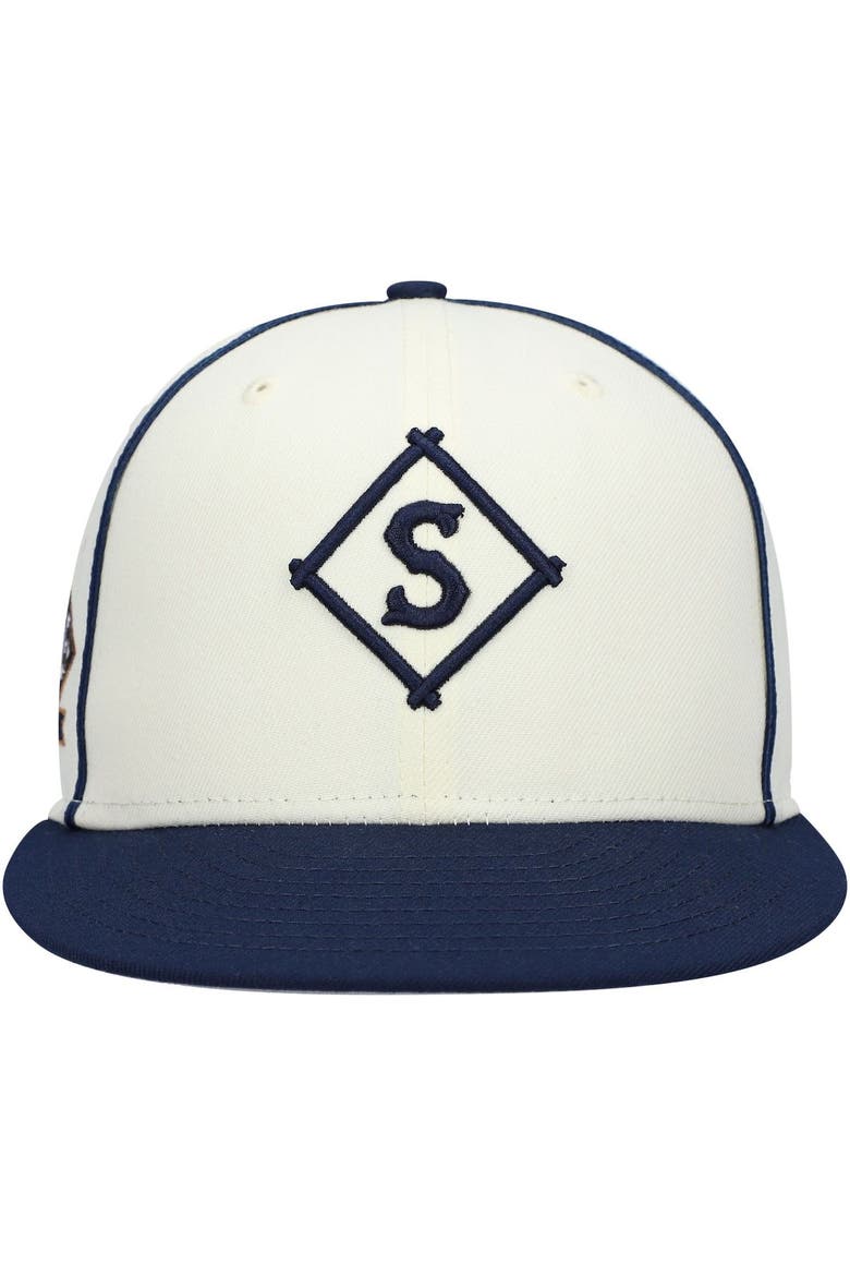 Men's Rings & Crwns Cream/Navy Seattle Steelheads Team Fitted Hat, Alternate, color, Cream