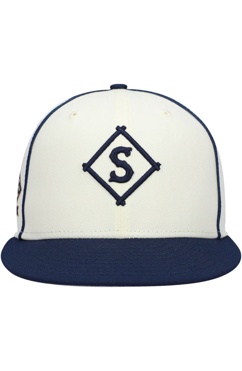 RINGS & CRWNS Men's Rings & Crwns Cream/Navy Seattle Steelheads Team Fitted Hat, Alternate, color, 