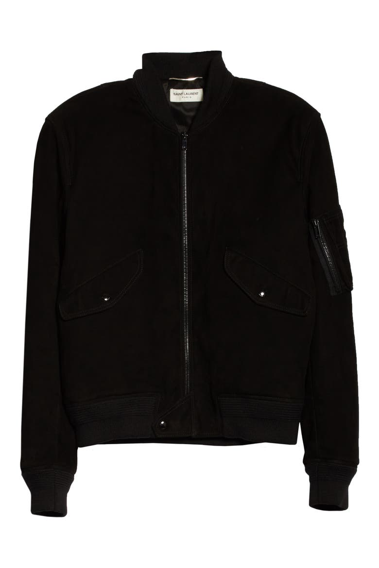 Suede Bomber Jacket, Alternate, color, BLACK