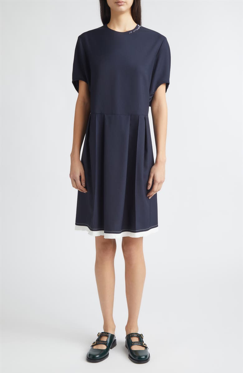 Marni Tropical Wool Pleated Puff Sleeve Dress, Main, color, 00B99blublack
