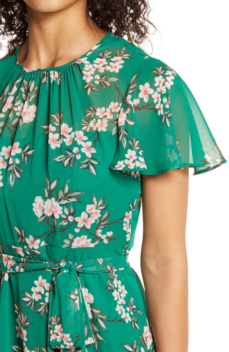 Harper Rose Floral Flutter Sleeve Chiffon Dress, Alternate, color,