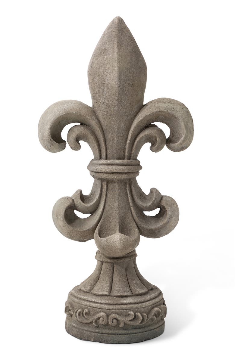 Glitzhome 27.25"H MGO Standing Fleur De Lis French Holiness Garden Statue, Alternate, color,