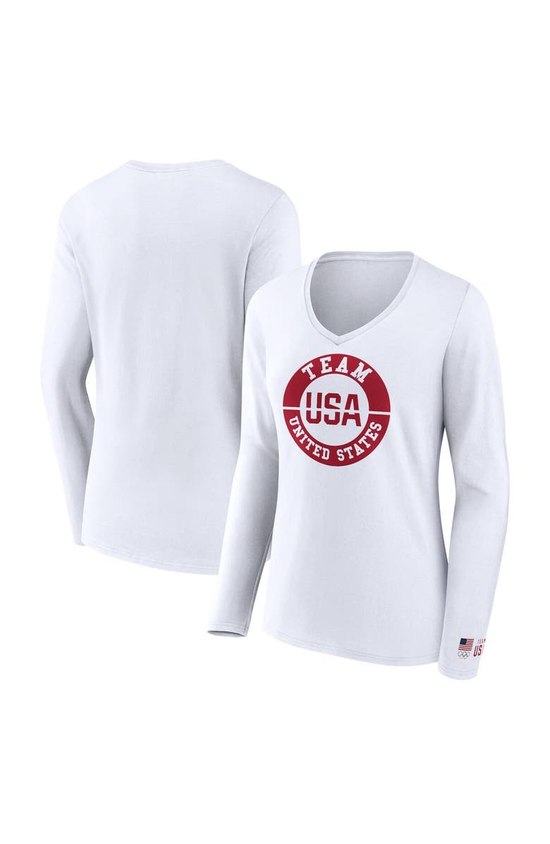 FANATICS Women's Fanatics Branded White Team USA Unity Emblem Long Sleeve V-Neck T-Shirt, Alternate, color,