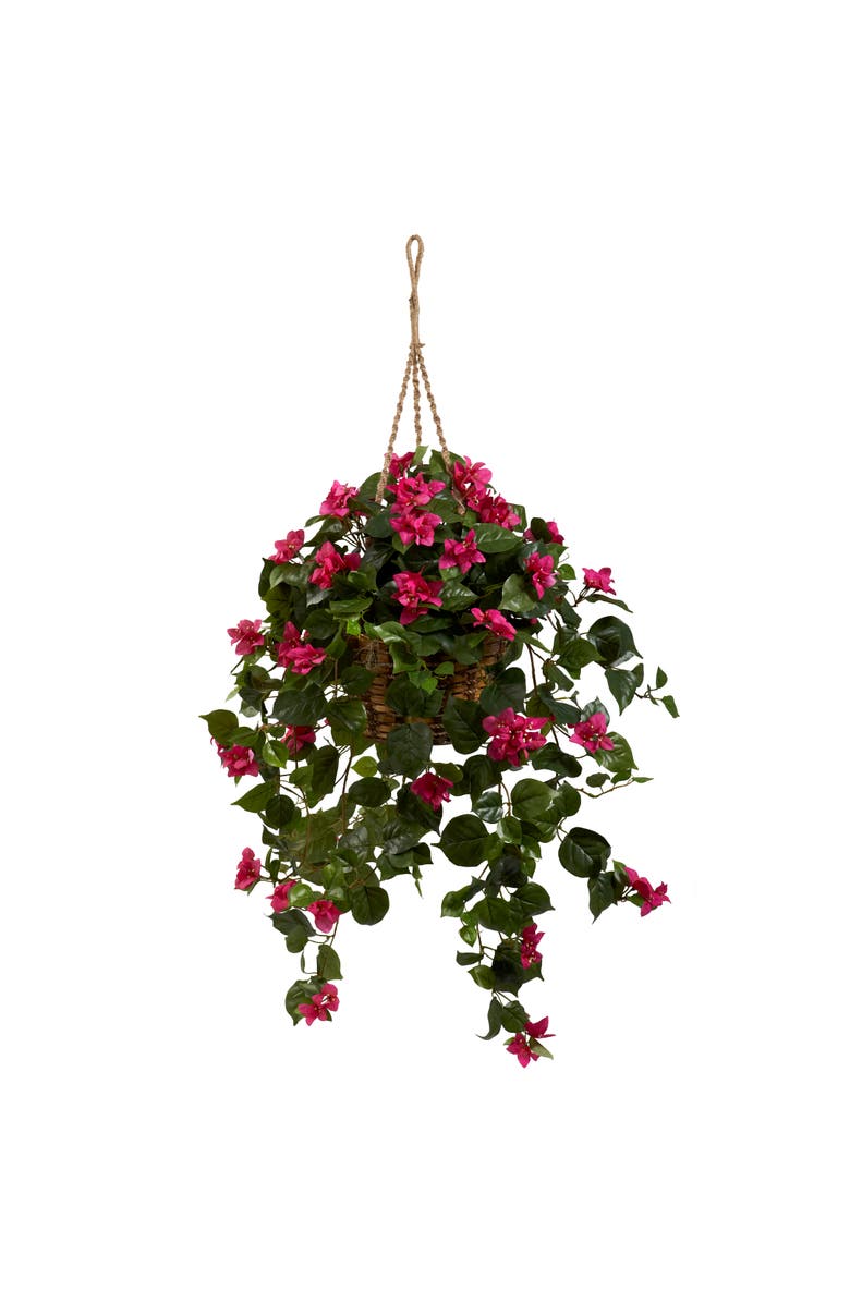 NEARLY NATURAL Bougainvillea Artificial Hanging Basket, Main, color, Green/Pink