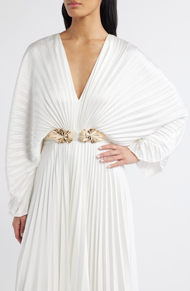 Acler Wonastow Long Sleeve Pleated Satin Maxi Dress, Alternate, color, 