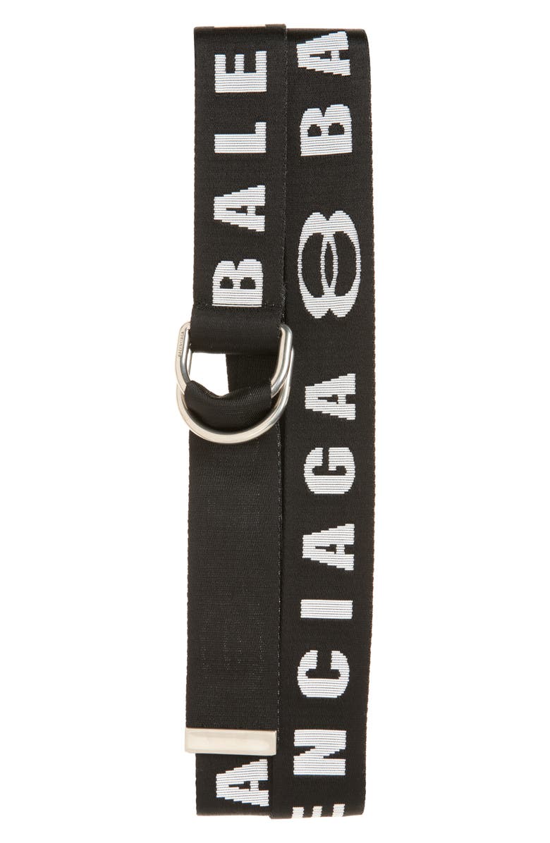 Balenciaga Logo D-Ring Belt, Main, color, Black/ White