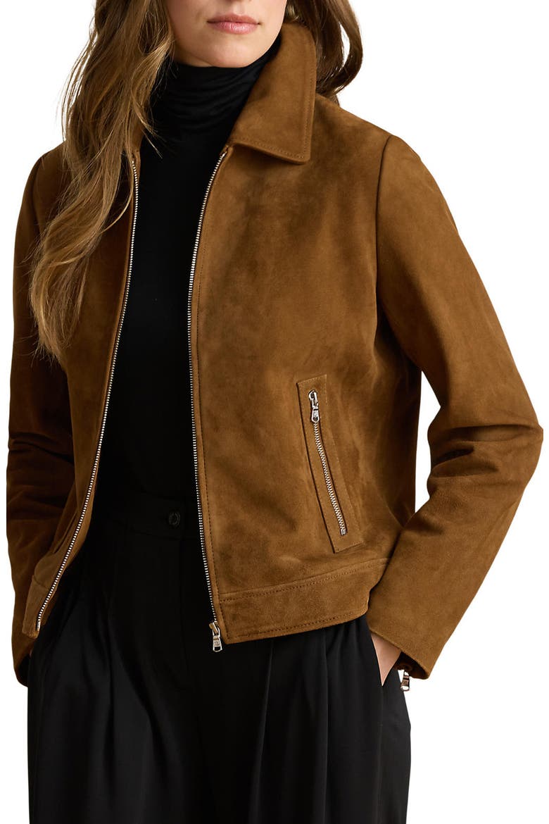 Leather Zip Front Jacket, Main, color, VICUNA