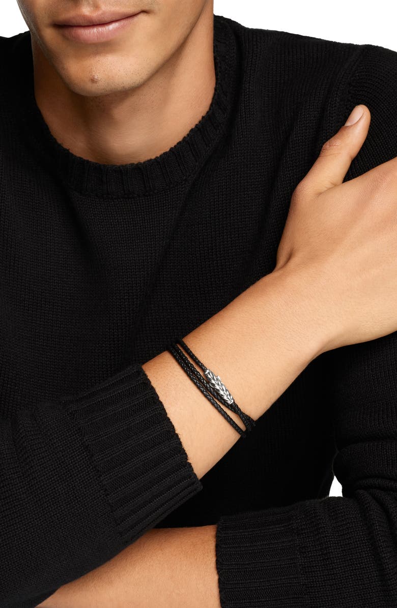 David Yurman Sterling Silver Leather Bracelet, Alternate, color, Silver