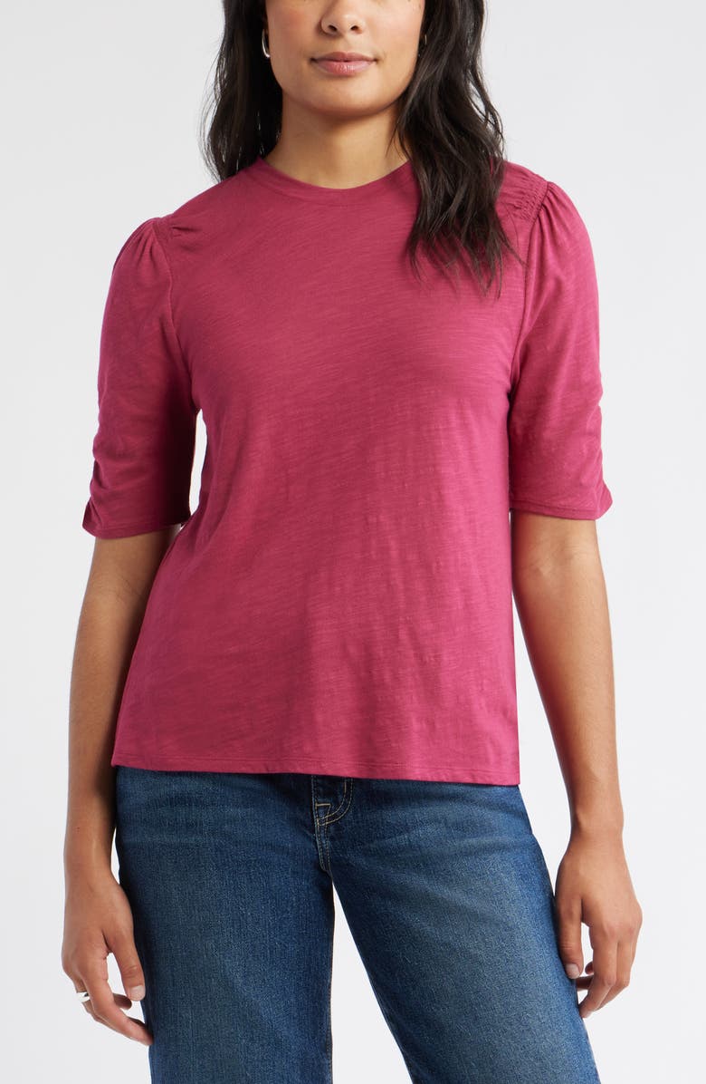 Caslon<sup>®</sup> Puff Sleeve Cotton Blend T-Shirt, Main, color, Burgundy Berry