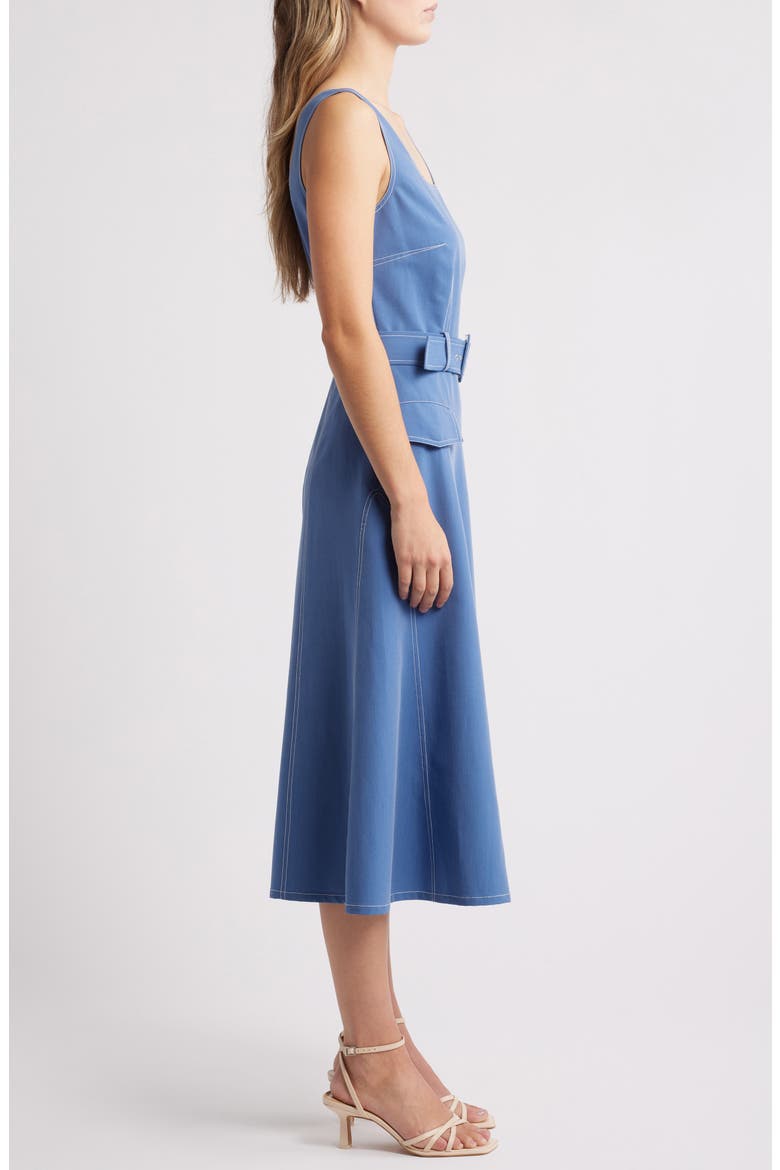 Tahari Sleeveless Belted Denim Midi Dress (Women)