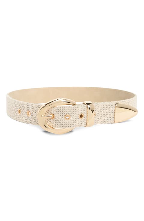 Woven Faux Raffia Overlay Belt