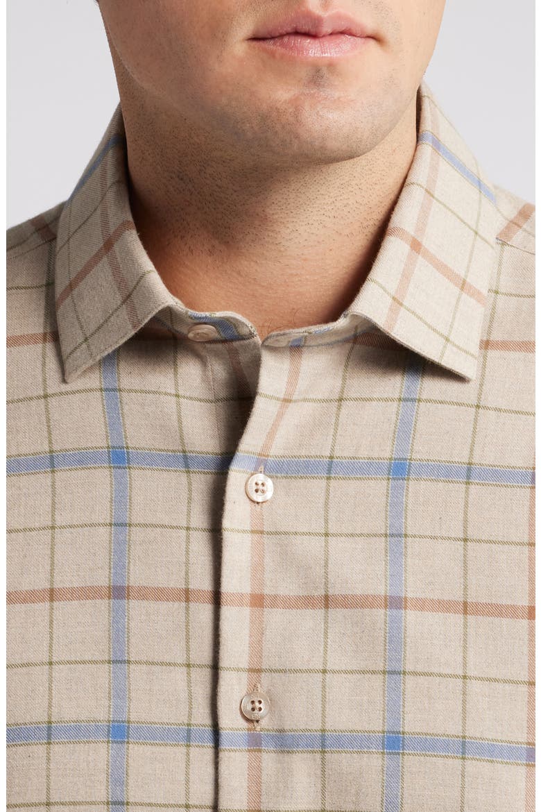 Mélange Exploded Tattersall Flannel Button-Up Shirt, Alternate, color, KHAKI HEATHER