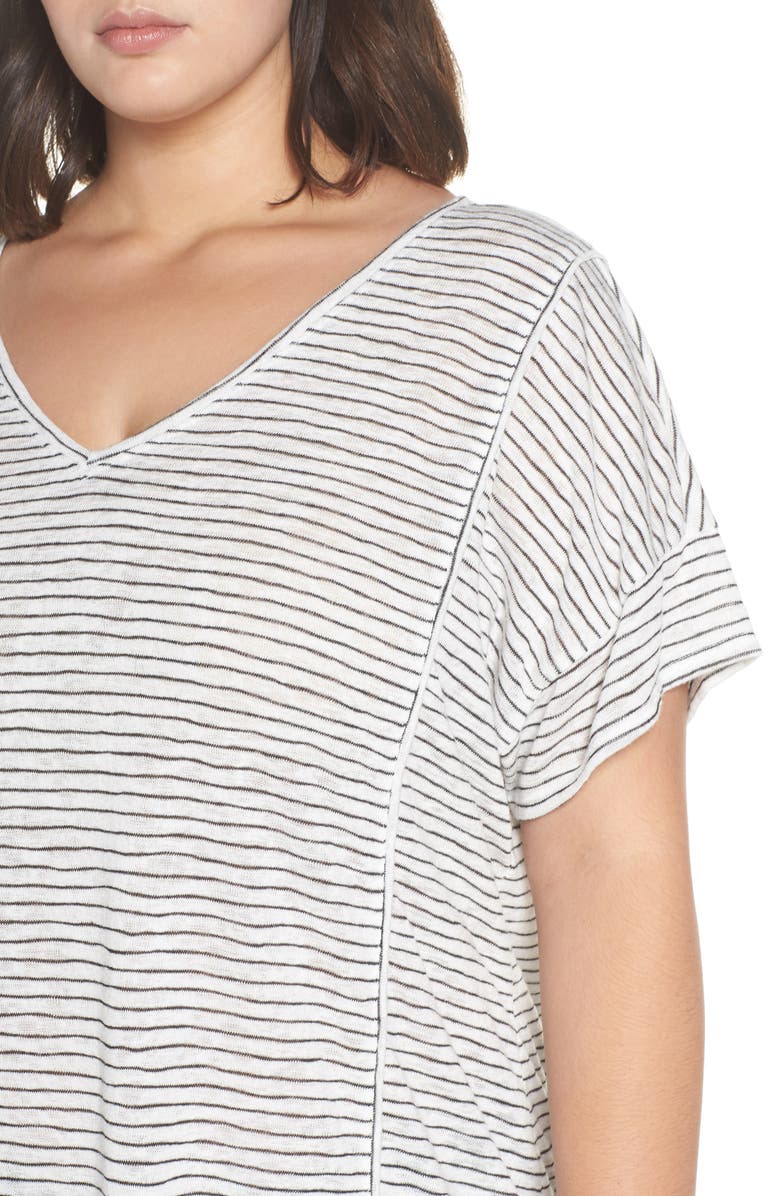 Sejour Stripe V-Neck Tee, Alternate, color,