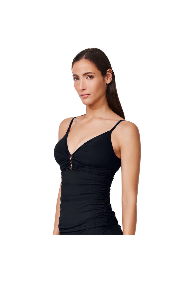 Tutti Frutti V-Neck Gold Beaded Tankini Top, Main, color, Black