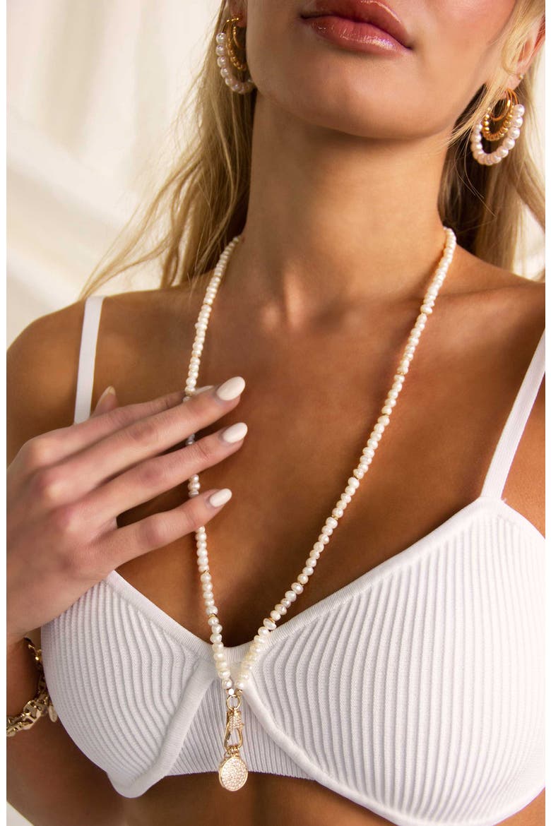 Crystal Charms Imitation Pearl Necklace, Alternate, color, GOLD