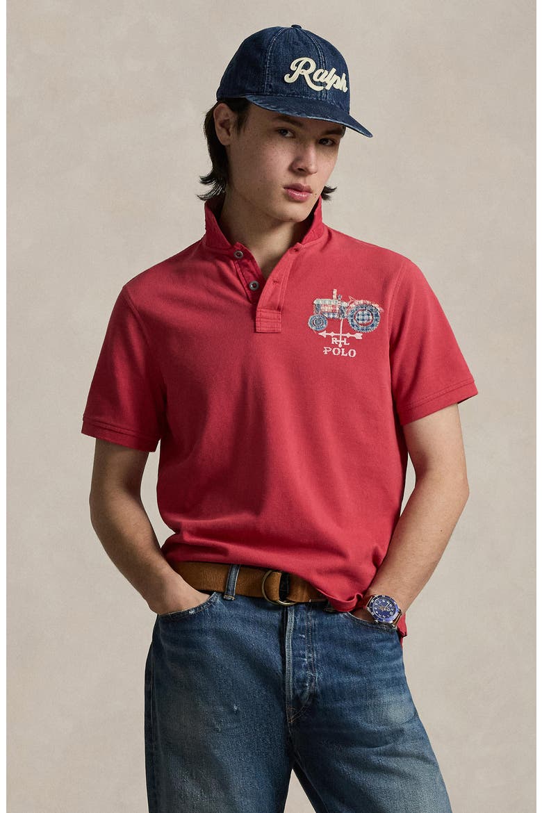 Classic Fit Tractor Appliqué Polo, Alternate, color, SUNRISE RED